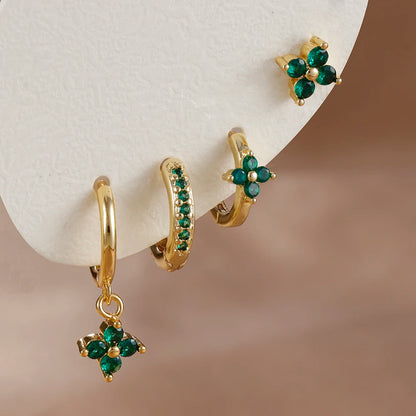 Lustrevia 18K Gold Plated CZ Flower Hoop Earrings Set