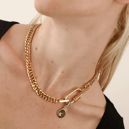 Lustrevia 18K Gold Plated Stainless Steel Two Tone Chunky Charm Necklace