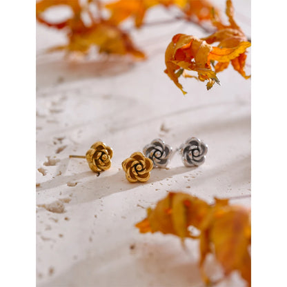 Lustrevia PVD Gold & Platinum Rose Flower Necklace, Bracelet & Earrings Set