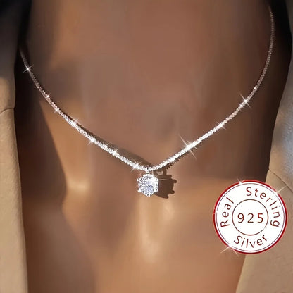 Lustrevia 925 Sterling Silver Sparkling Zircon Pendant Necklace