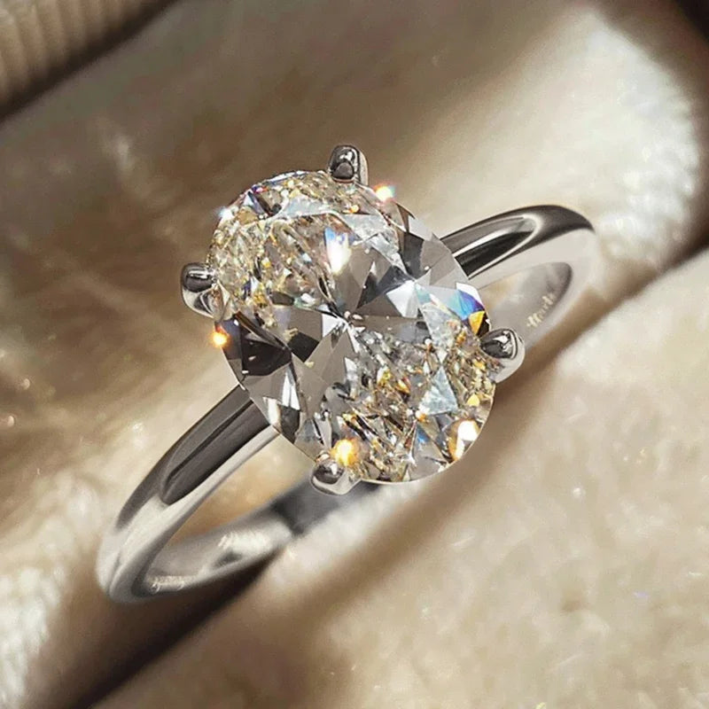 Lustrevia 925 Sterling Silver Oval Zircon Solitaire Ring