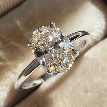 Lustrevia 925 Sterling Silver Oval Zircon Solitaire Ring