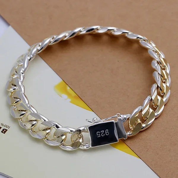 Lustrevia 925 Sterling Silver Solid Chain Charm Bracelet