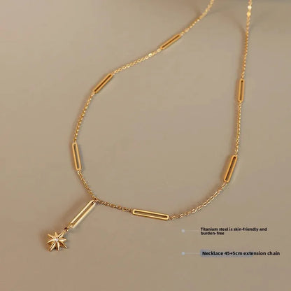 Lustrevia 18K Titanium Steel Necklace Versatile Long Bar Cross-Border