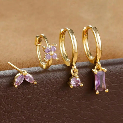 Lustrevia 18K Gold Plated CZ Flower Hoop Earrings Set