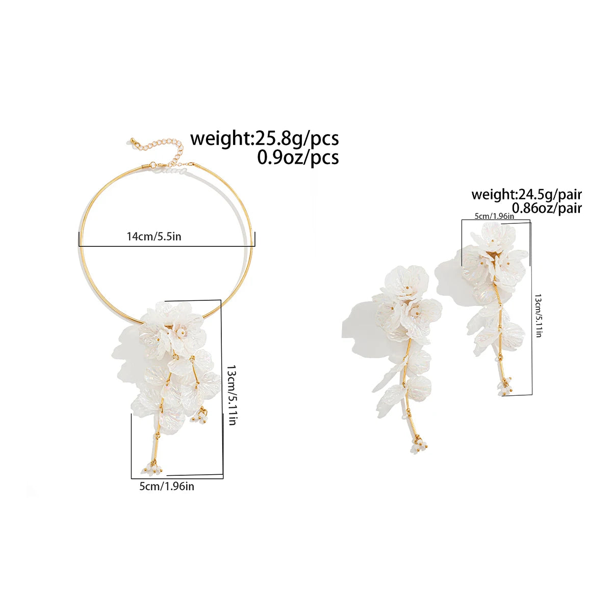 Lustrevia White Flower Torque Necklace & Drop Earrings Set