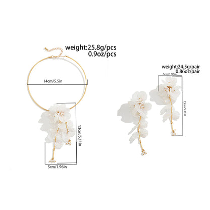 Lustrevia White Flower Torque Necklace & Drop Earrings Set