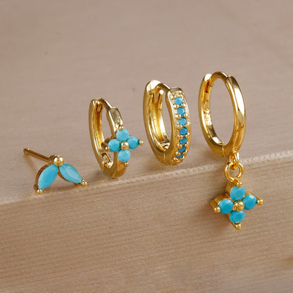 Lustrevia 18K Gold Plated CZ Flower Hoop Earrings Set