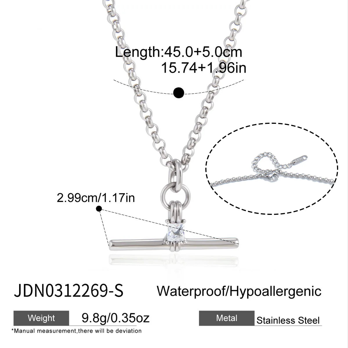 Lustrevia 18K Gold Plated T-Bar Zircon Pendant Necklace
