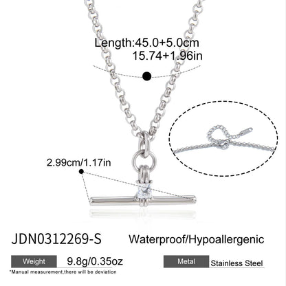 Lustrevia 18K Gold Plated T-Bar Zircon Pendant Necklace