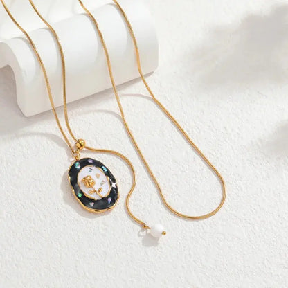 Lustrevia Gold Oval Enamel Flower Necklace & Earrings Set