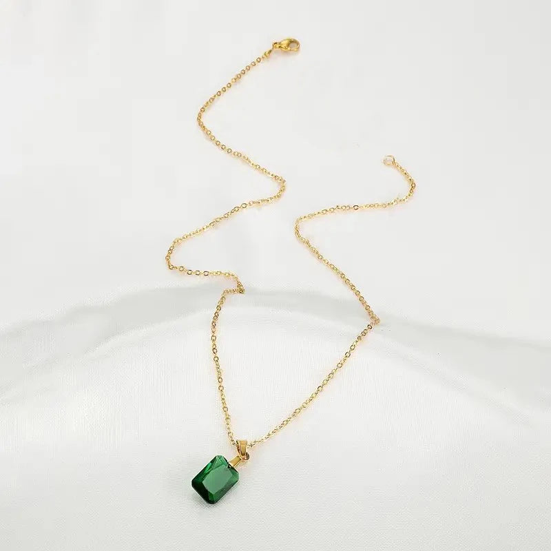 Lustrevia Huitan Square Green Cubic Zirconia Pendant Necklace
