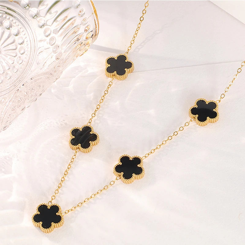 Lustrevia 14K Gold Plated Necklace Five Leaf Petals Double Sided