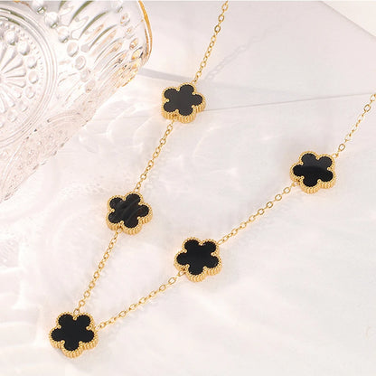Lustrevia 14K Gold Plated Necklace Five Leaf Petals Double Sided