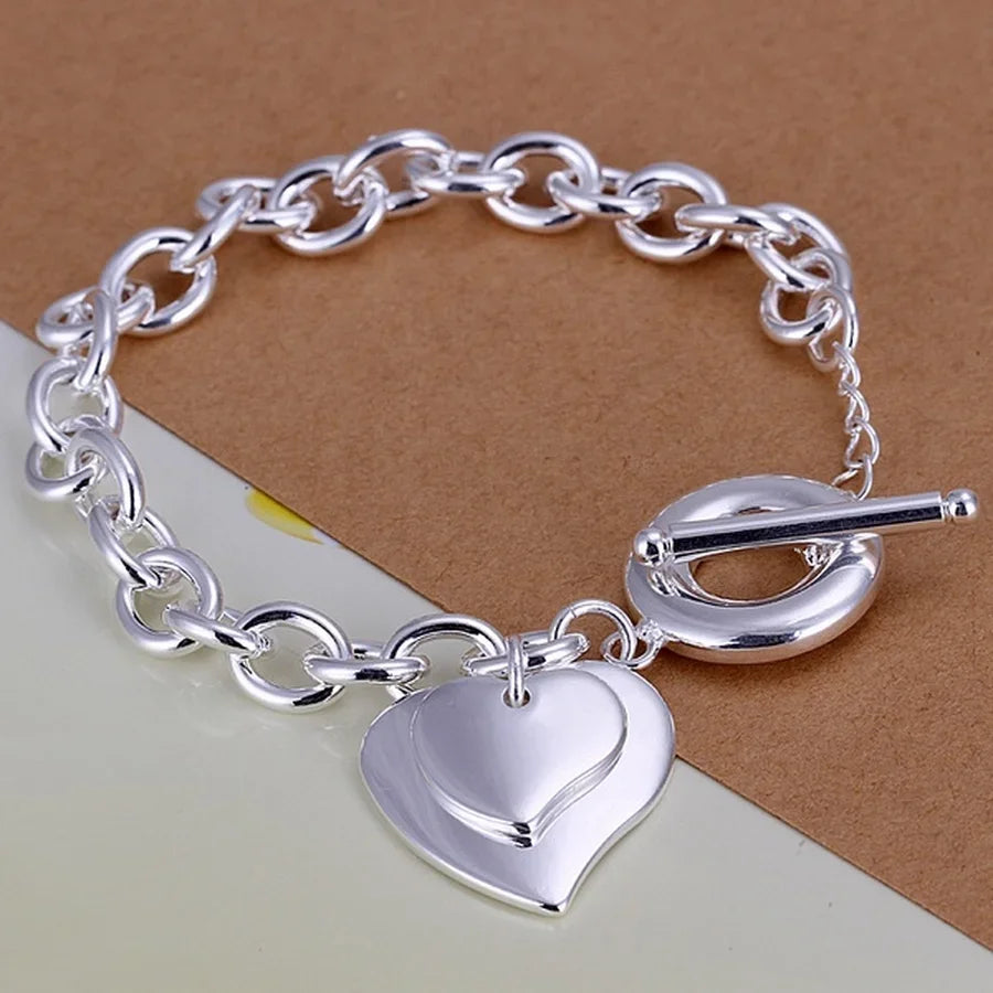 Lustrevia 925 Sterling Silver Solid Chain Charm Bracelet