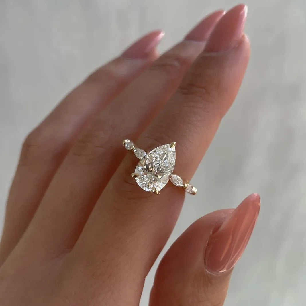 Lustrevia 18K Gold Plated Stainless Steel Water Drop Zircon Ring