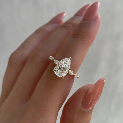 Lustrevia 18K Gold Plated Stainless Steel Water Drop Zircon Ring