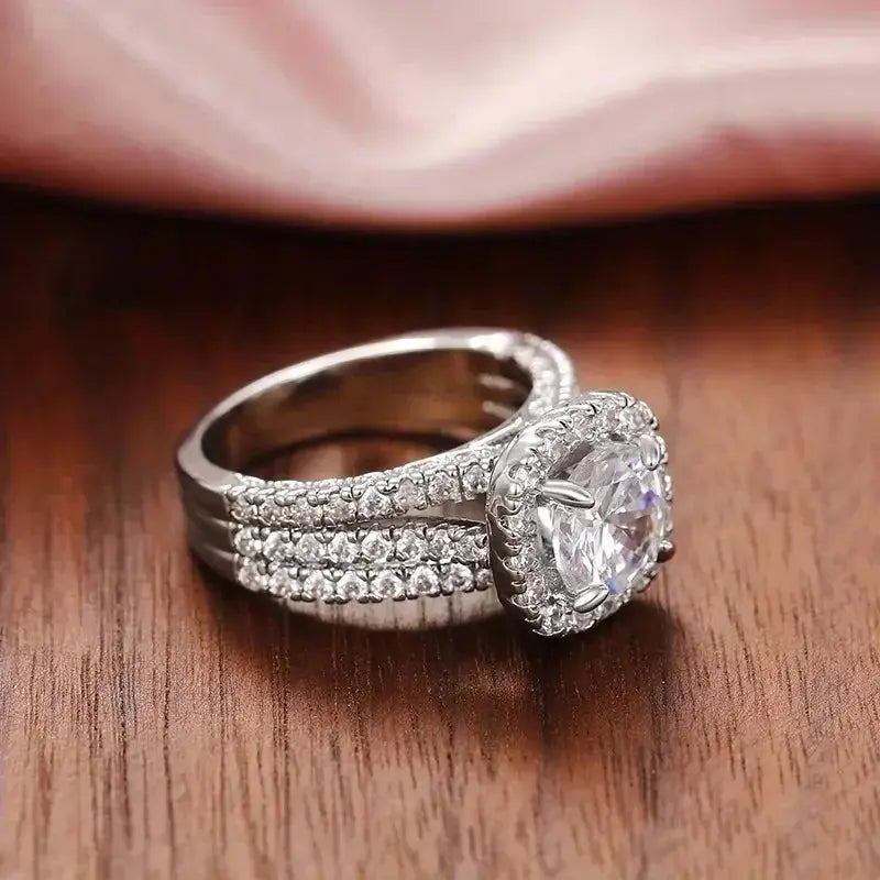 Lustrevia 925 Sterling Silver Square Moissanite Engagement Ring