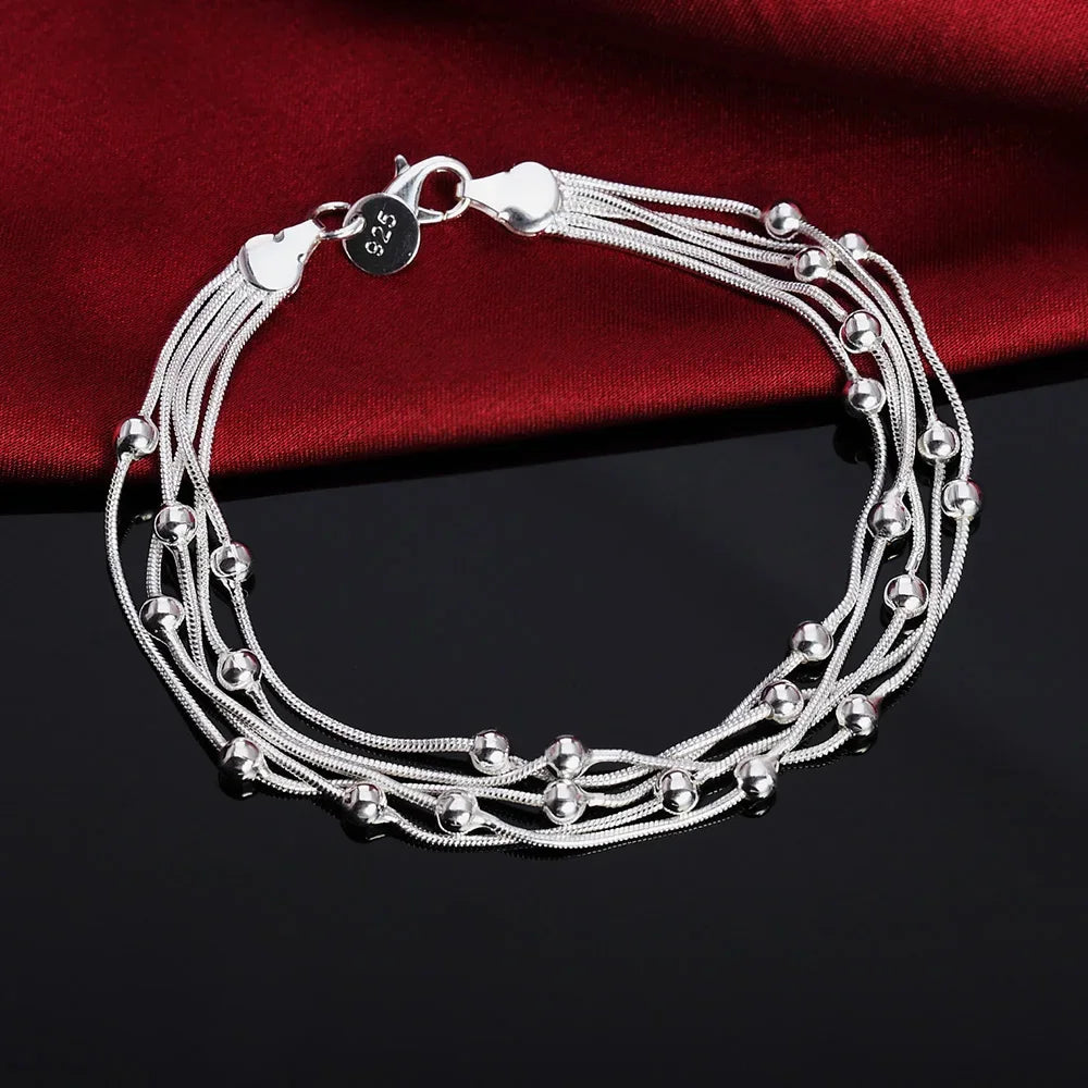 Lustrevia 925 Sterling Silver Solid Chain Charm Bracelet