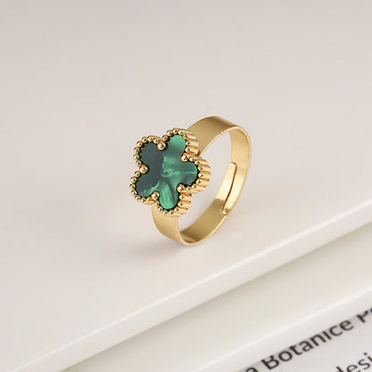 Lustrevia Classic Luxury Clover Metal Laser Stainless Steel Five Leaf Flower Open Ring
