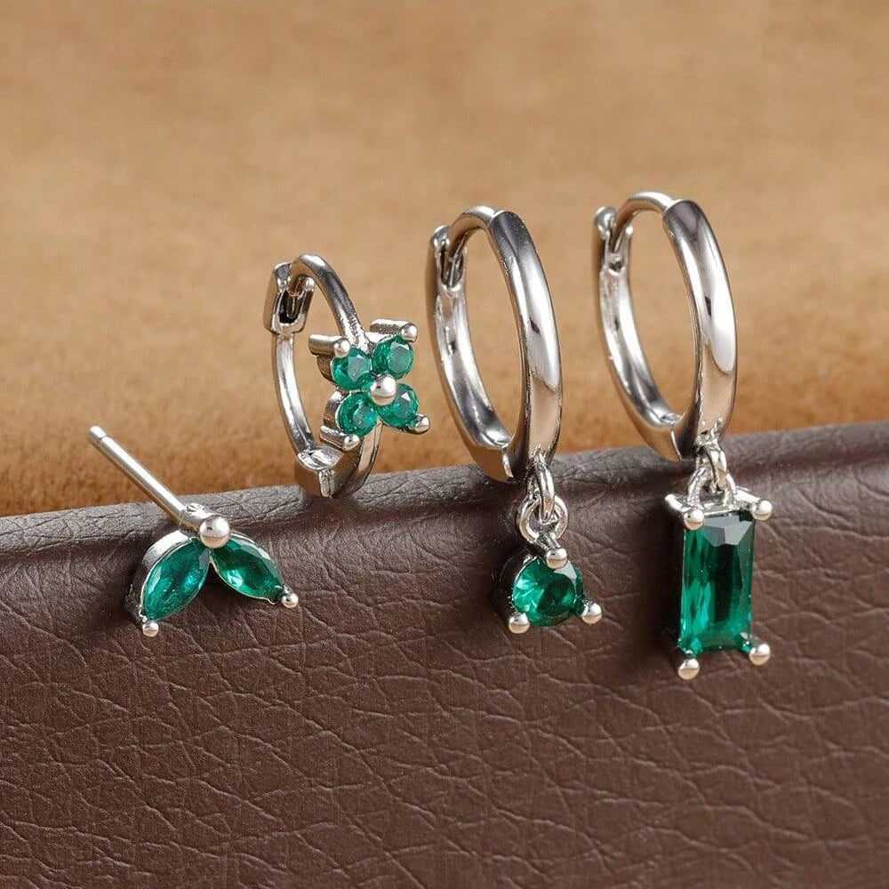 Lustrevia 18K Gold Plated CZ Flower Hoop Earrings Set