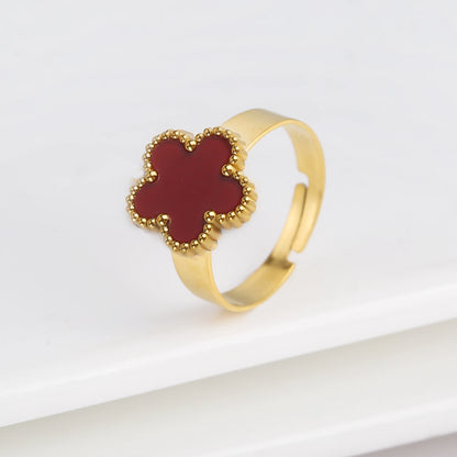 Lustrevia Classic Luxury Clover Metal Laser Stainless Steel Five Leaf Flower Open Ring