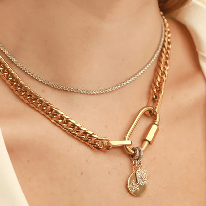 Lustrevia 18K Gold Plated Stainless Steel Two Tone Chunky Charm Necklace
