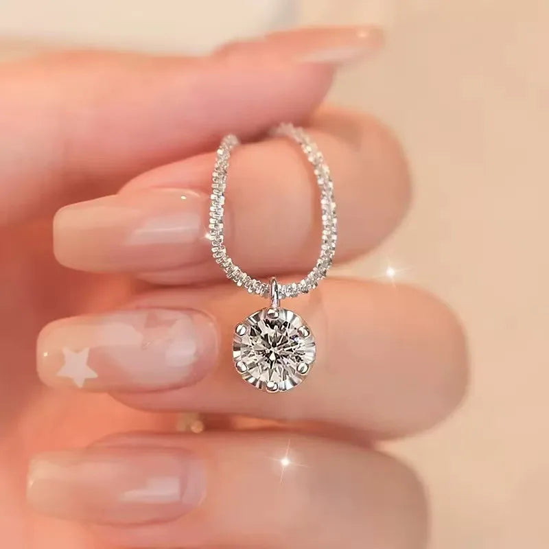 Lustrevia 925 Sterling Silver Sparkling Zircon Pendant Necklace