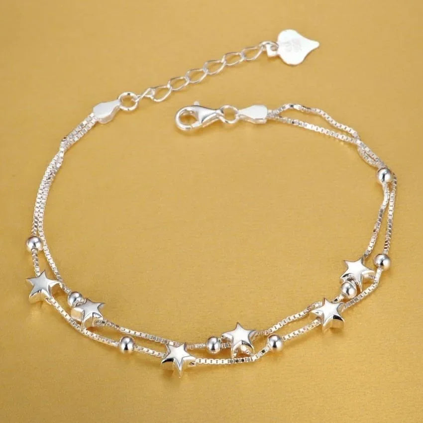 Lustrevia 925 Sterling Silver Solid Chain Charm Bracelet