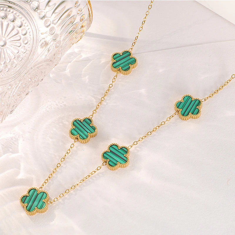 Lustrevia 14K Gold Plated Necklace Five Leaf Petals Double Sided