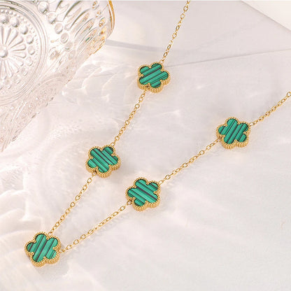 Lustrevia 14K Gold Plated Necklace Five Leaf Petals Double Sided