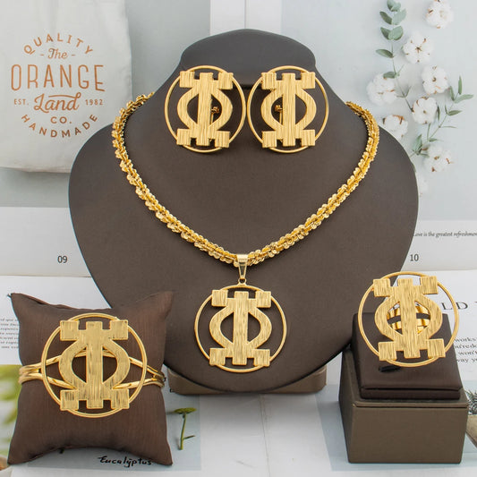 Lustrevia Gold-Tone Irregular Hollow Earrings, Necklace & Bracelet Set