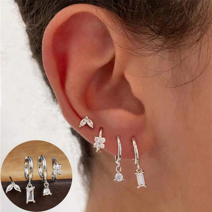 Lustrevia 18K Gold Plated CZ Flower Hoop Earrings Set