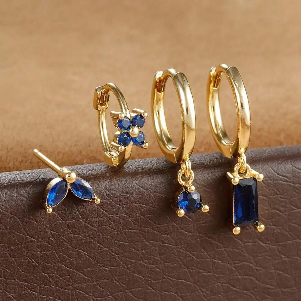 Lustrevia 18K Gold Plated CZ Flower Hoop Earrings Set