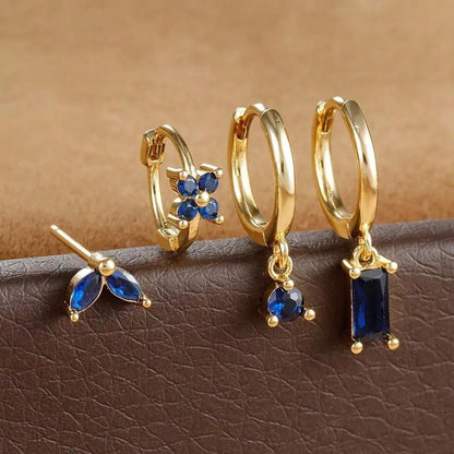 Lustrevia 18K Gold Plated CZ Flower Hoop Earrings Set