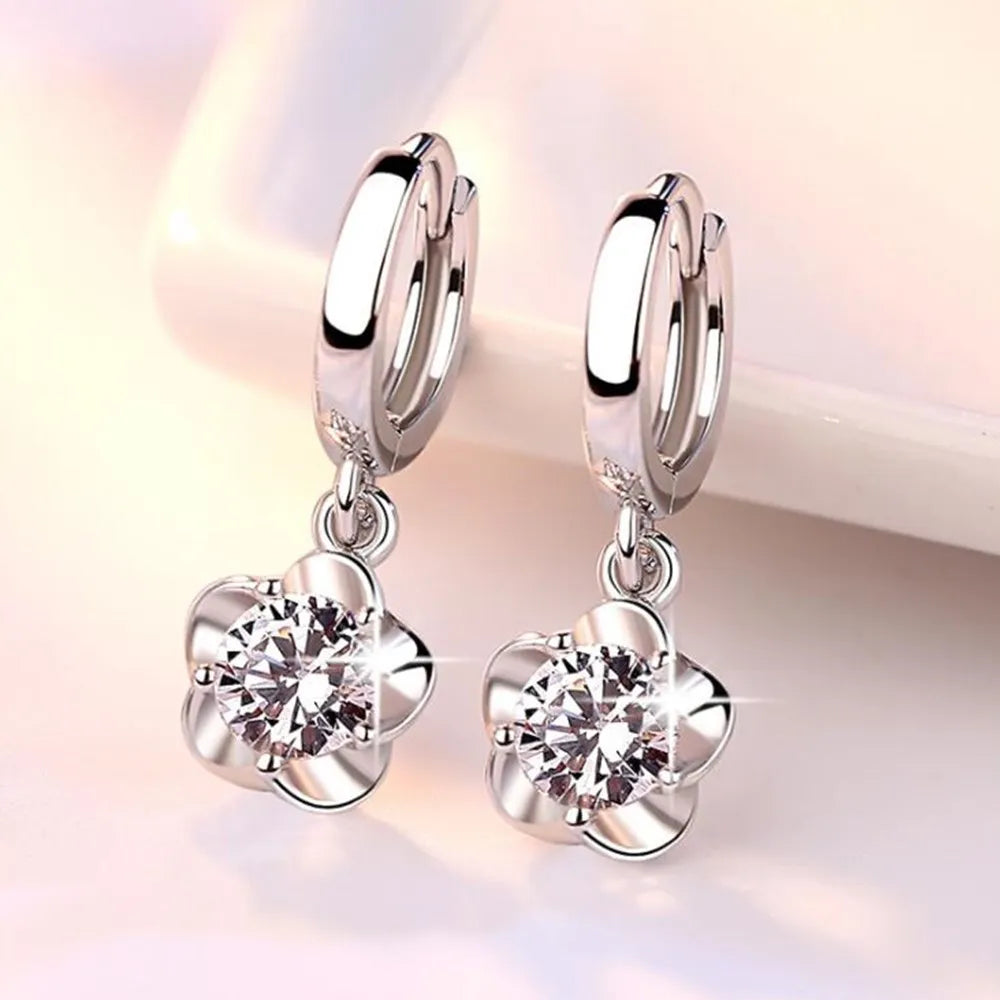 Lustrevia 925 Sterling Silver Zircon Retro Purple & White Hoop Earrings