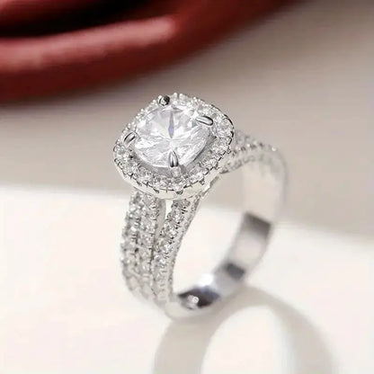 Lustrevia 925 Sterling Silver Square Moissanite Engagement Ring