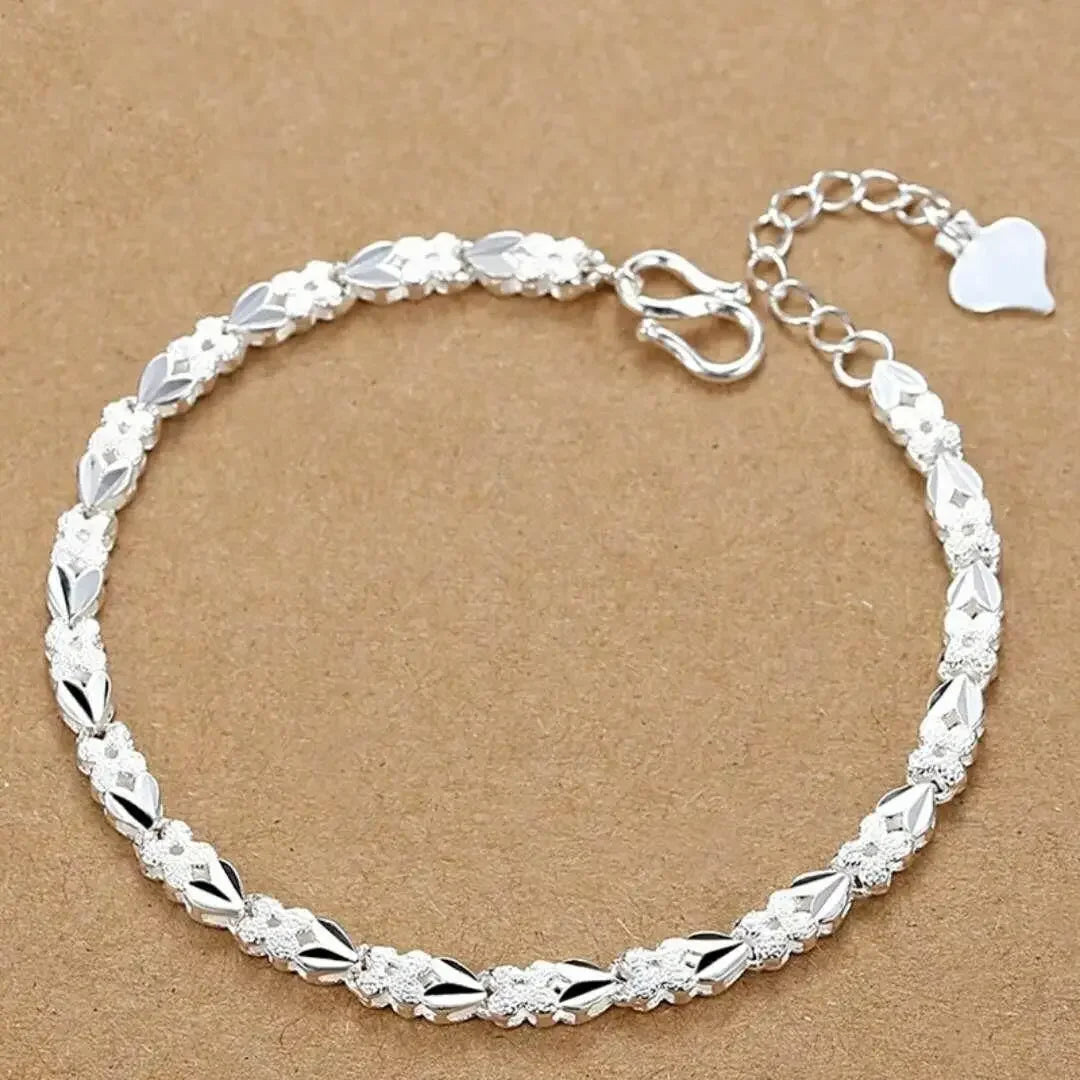 Lustrevia 925 Sterling Silver Solid Chain Charm Bracelet