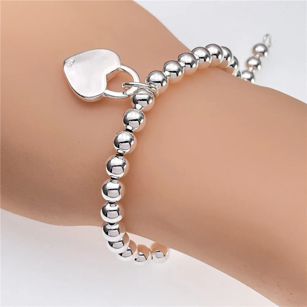 Lustrevia 925 Sterling Silver Solid Chain Charm Bracelet