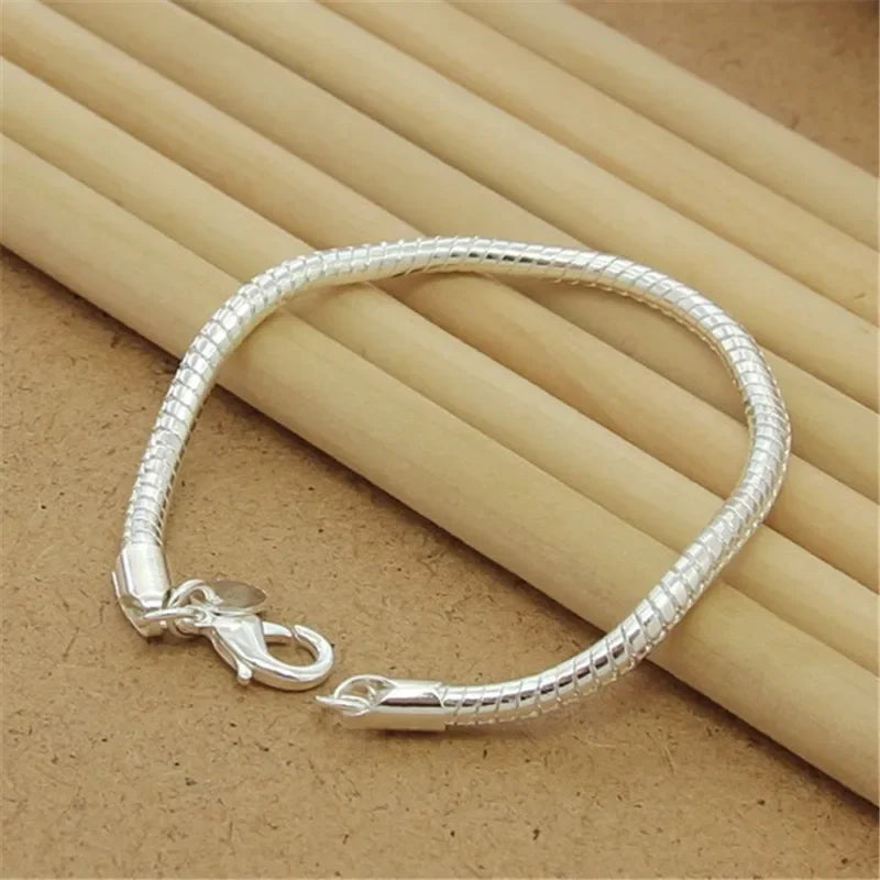 Lustrevia 925 Sterling Silver Solid Chain Charm Bracelet