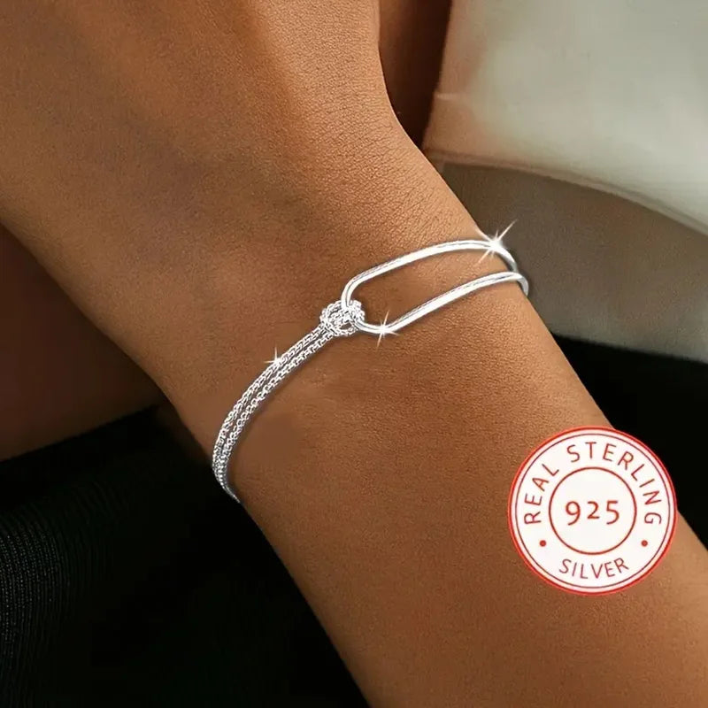 Lustrevia 925 Sterling Silver Minimalist Geometric Collage Bracelet