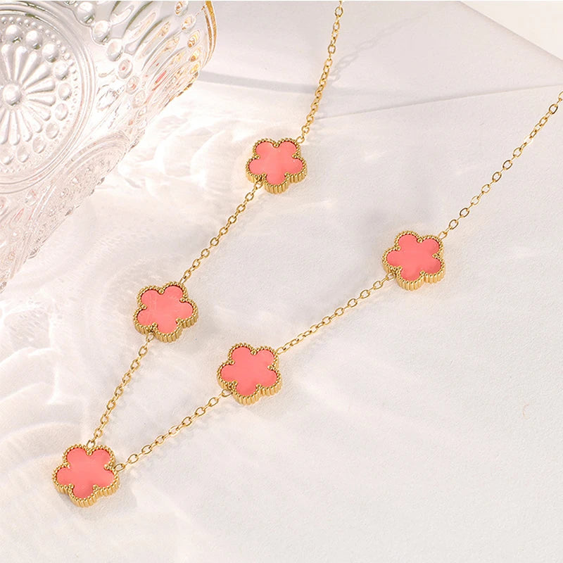 Lustrevia 14K Gold Plated Necklace Five Leaf Petals Double Sided