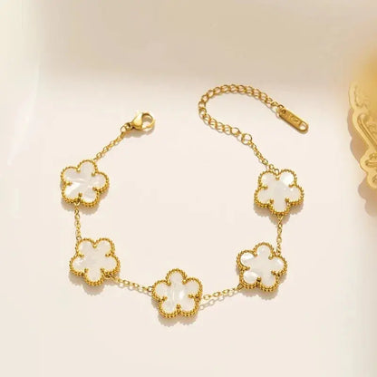 Lustrevia Shell Five-Leaf Clover Stainless Steel Bracelet
