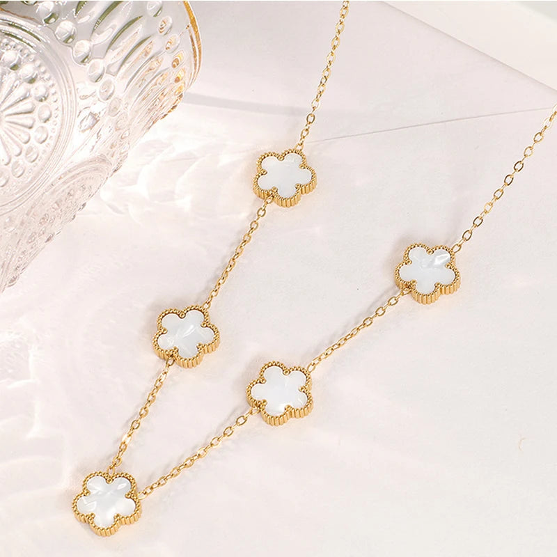 Lustrevia 14K Gold Plated Necklace Five Leaf Petals Double Sided