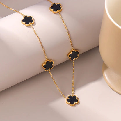 Lustrevia 14K Gold Plated Necklace Five Leaf Petals Double Sided
