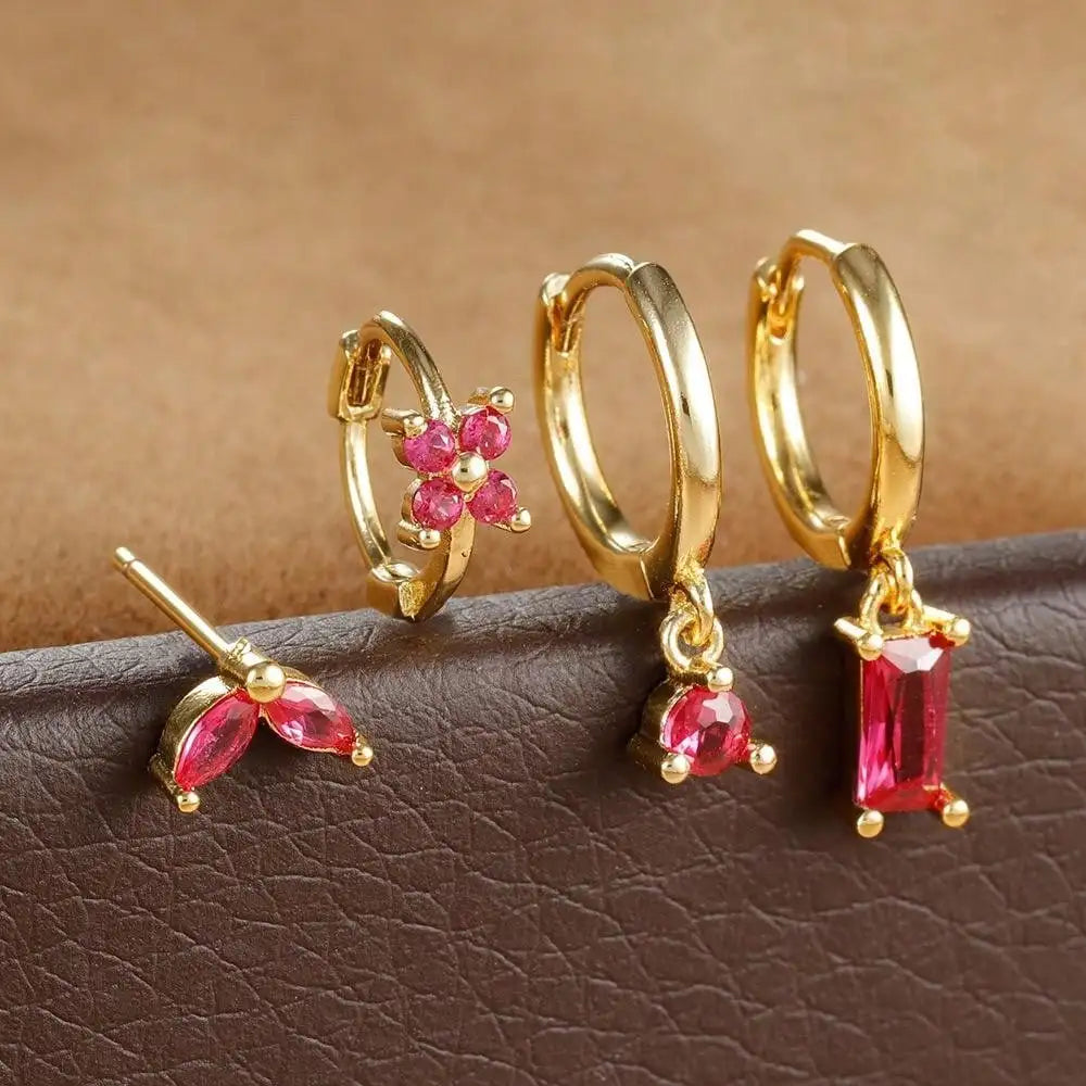 Lustrevia 18K Gold Plated CZ Flower Hoop Earrings Set