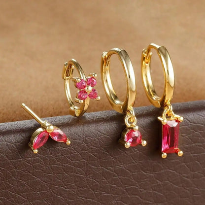 Lustrevia 18K Gold Plated CZ Flower Hoop Earrings Set