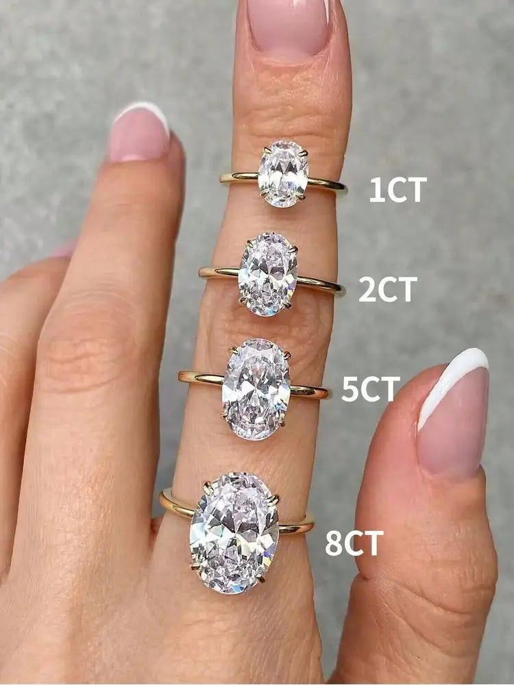 Lustrevia 925 Sterling Silver Oval Zircon Solitaire Ring