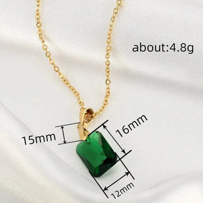 Lustrevia Huitan Square Green Cubic Zirconia Pendant Necklace