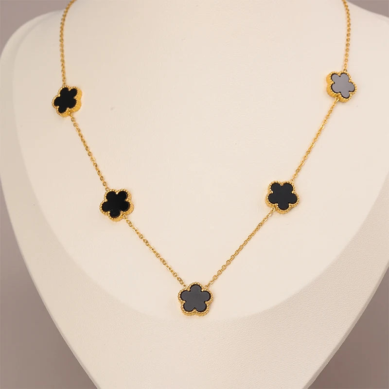 Lustrevia 14K Gold Plated Necklace Five Leaf Petals Double Sided